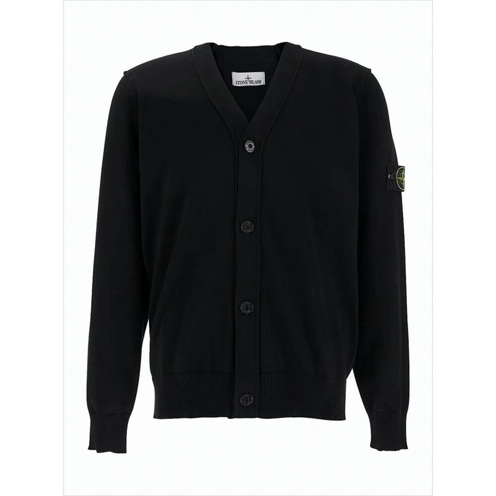 STONE ISLAND V-Neck Button-Down Black Cardigan